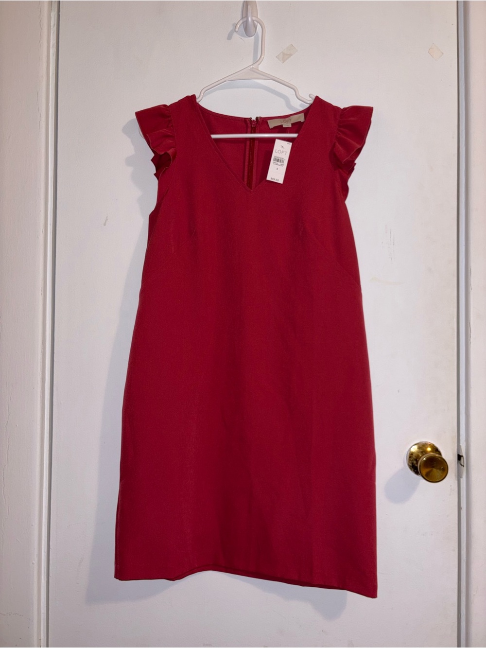 LOFT Raspberry Red V-Neck Shift Dress